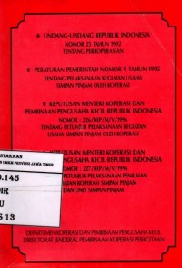 Undang-Undang Republik Indonesia Nomor 25 Tahun 1992 Tentang
 Perkoperasian